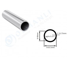 Alüminyum Boru Dış Çap 63.5mm  Et Kalınlık 11.75mm